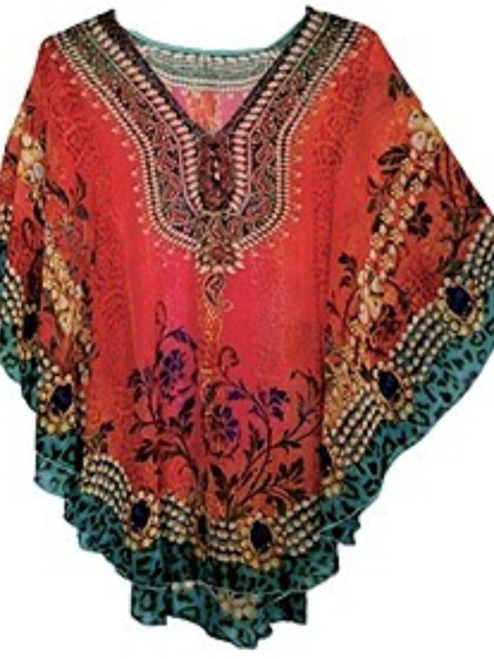 Sheer Sparkly Salmon Poncho Blouse Plus